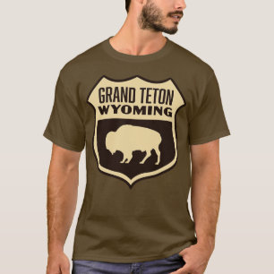 Grand Teton Wyoming Retro Buffalo Shield Tan T-Shirt