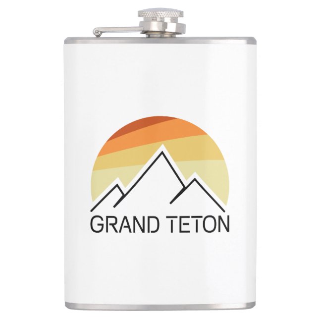Grand Teton Wyoming Retro Hip Flask (Front)