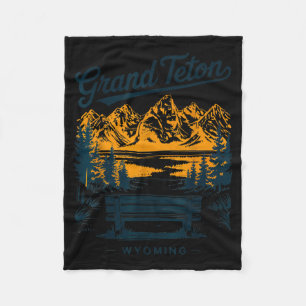 Grand Teton Wyoming Vintage Travel Scenic View Fleece Blanket