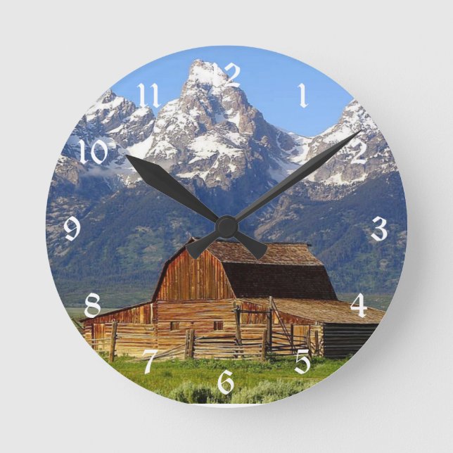 Grand Tetons Barn Round Clock (Front)