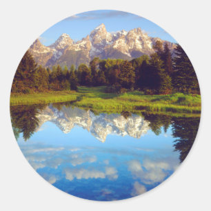 Grand Tetons reflecting in the Snake River Classic Round Sticker