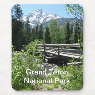 Grand Tetons Spring Snow and Wood Bridge Mouse Pad