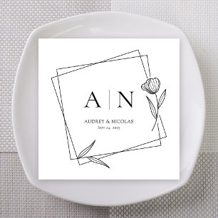 Grand Tilted Frame Floral Monogram Wedding Napkin