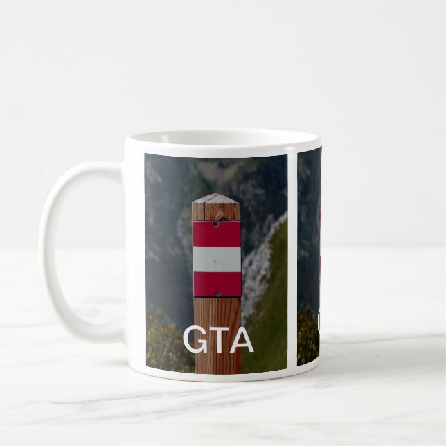 Grand Tour of the Alps Trail Marker, GTA Two-Tone Coffee Mug (Left)