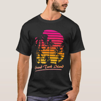 Grand Turk Island Cool 80s Palm Trees Summer Sunse T-Shirt
