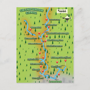 Grand Union Canal Map Postcard