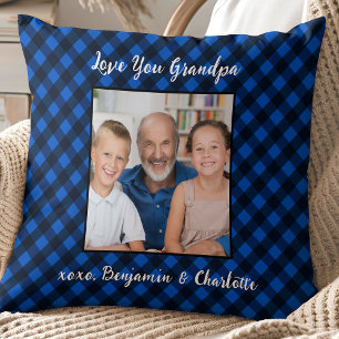 Granda Gift Personalised Photo Blue Plaid Holiday Cushion