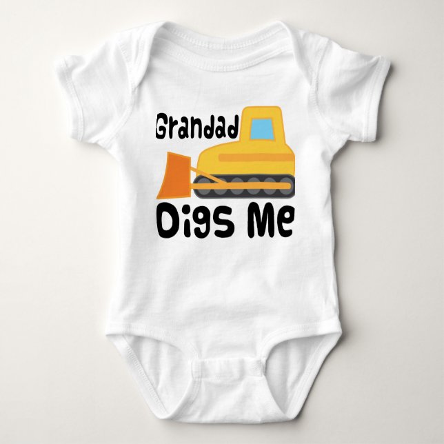 Grandad Digs Me Bulldozer Truck Baby Bodysuit (Front)