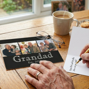 Grandad Est. Minimal White Bold Text 3 Photo Card