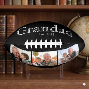Grandad Est. Minimal White Bold Text 3 Photo Football