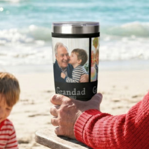Grandad Est. Minimal White Bold Text 3 Photo Insulated Tumbler