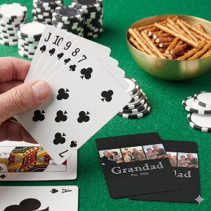 Grandad Est. Minimal White Bold Text 3 Photo Playing Cards