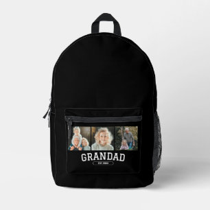 Grandad Established 3 Photo Collage Script Gift Printed Backpack