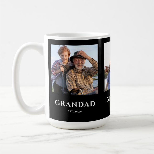 Grandad Established Black 3 Photo Coffee Mug (Left)