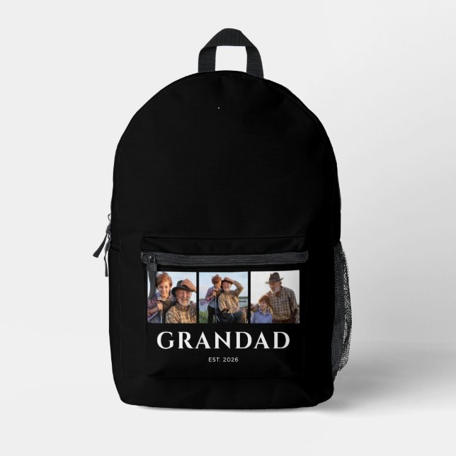 Grandad Established Black 3 Photo Printed Backpack (Front)