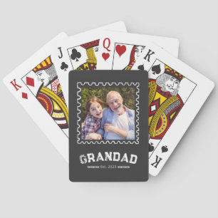 Grandad Established Black Moden Typography Photo Playing Cards
