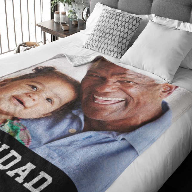 Grandad Established Black Modern Bold Photo Fleece Blanket (Creator Uploaded)