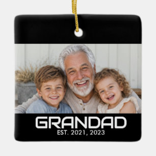 Grandad Established Black White Bold Photo  Ceramic Ornament