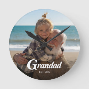 Grandad Established Black White Bold Photo Round Clock