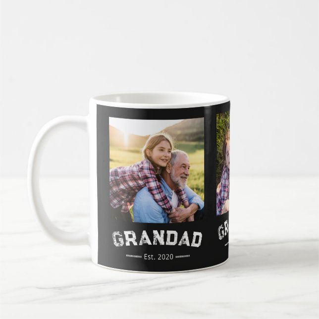 Grandad Established Bold Black 3 Photo Coffee Mug (Left)