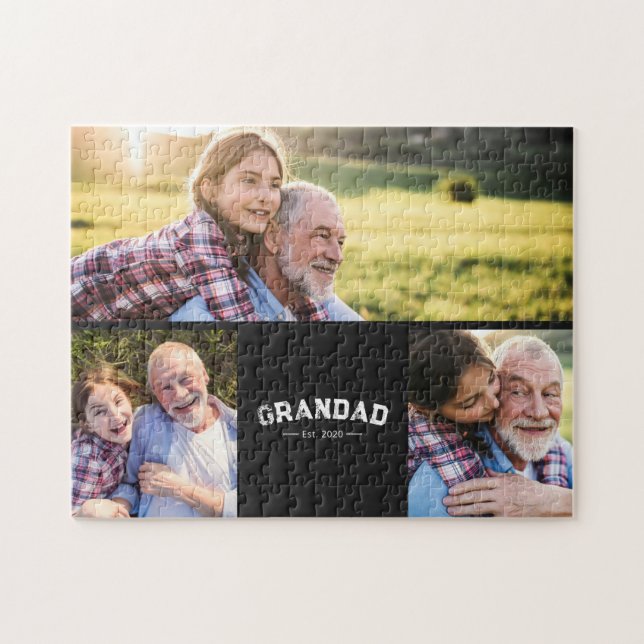 Grandad Established Bold Black 3 Photo Jigsaw Puzzle (Horizontal)
