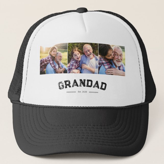 Grandad Established Bold Black 3 Photo Trucker Hat (Front)