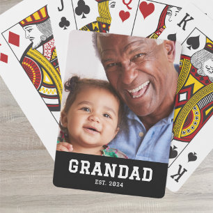 Grandad Established Bold Black Photo Playing Cards
