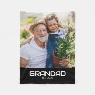 Grandad Established Fun Bold Photo Fleece Blanket