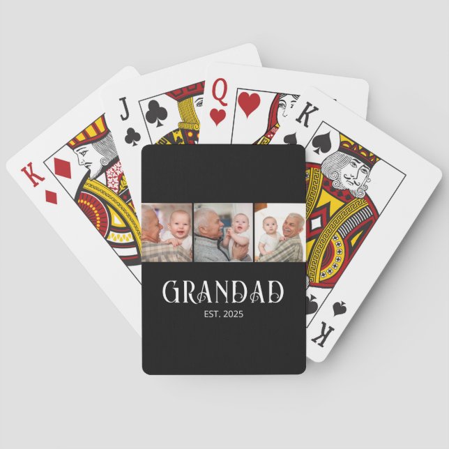 Grandad Established Modern 3 Photo  Playing Cards (Back)