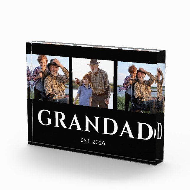 Grandad Established Modern Black 3 Photo Block (Right)