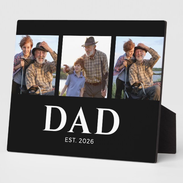 Grandad Established Modern Black 3 Photo Plaque (Side)