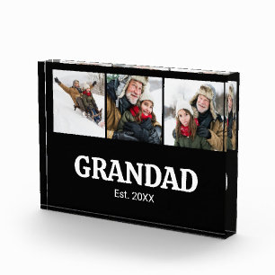 Grandad Established Modern Bold 3 Photo Acrylic Block