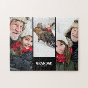Grandad Established Modern Bold 3 Photo Jigsaw Puzzle