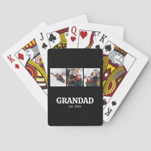 Grandad Established Modern Bold 3 Photo Playing Cards