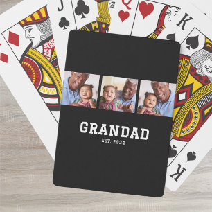 Grandad Established Modern Bold Bold Black 3 Photo Playing Cards