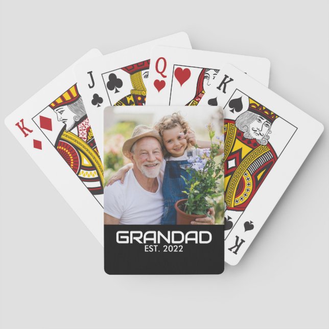 Grandad Established Modern Bold Photo Playing Cards (Back)