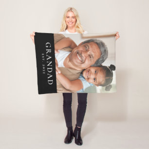 Grandad Established Modern Photo Black Fleece Blanket
