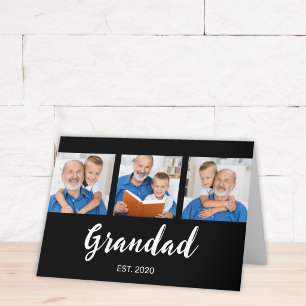 Grandad Established Modern Script 3 Photo Black Card