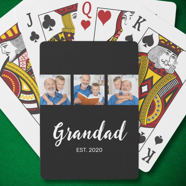 Grandad Established Modern Script 3 Photo Black  Playing Cards (Creator Uploaded)