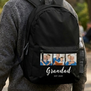 Grandad Established Modern Script 3 Photo Black Printed Backpack