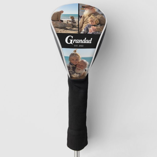 Grandad Established Modern Script 3 Photo Golf Head Cover (Front)