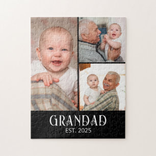 Grandad Established Modern Script 3 Photo Jigsaw Puzzle