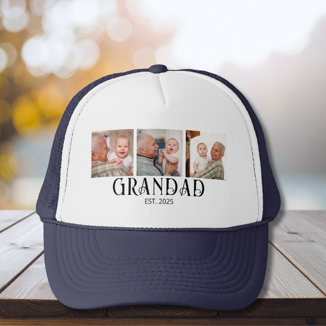 Grandad Established Modern Script 3 Photo Trucker Hat (Creator Uploaded)