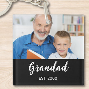Grandad Established Modern Script Photo Key Ring