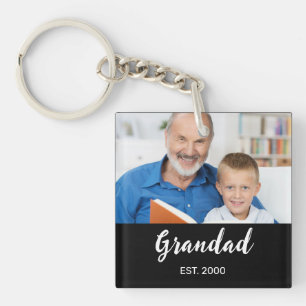 Grandad Established Modern Script Photo Key Ring