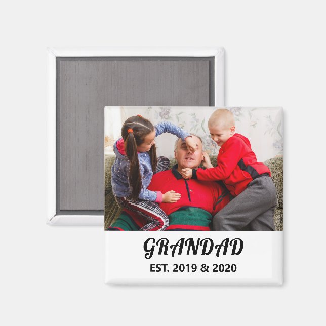 Grandad Established Photo Bold Black Typography Magnet (Front/Back)