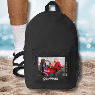 Grandad Established Photo Bold White Typography Printed Backpack