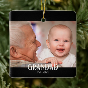 Grandad Established Photo Gift Ceramic Ornament