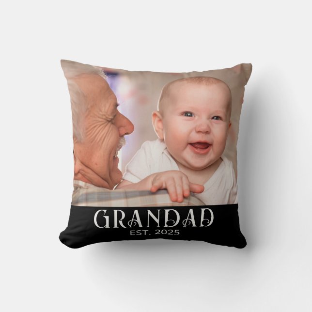 Grandad Established Photo Gift Cushion (Front)