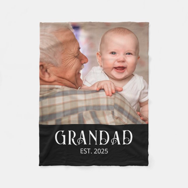 Grandad Established Photo Gift Fleece Blanket (Front)